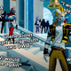 Neon Red stands on the stairs behind Neon Yellow in the video game Neon White.
